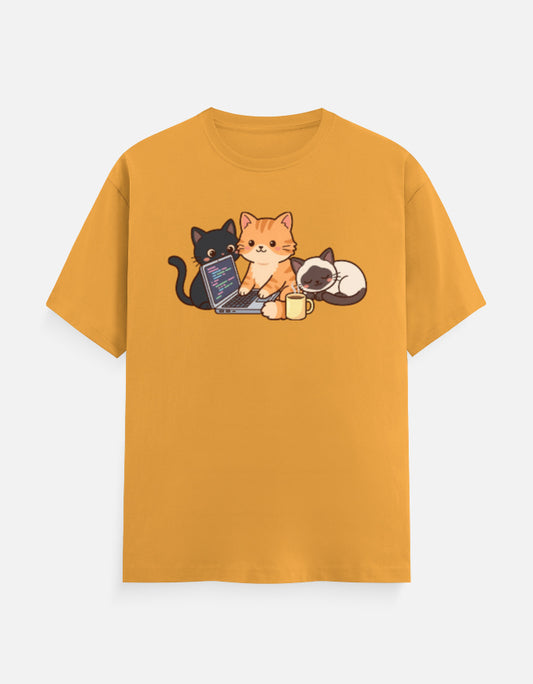 The Coder Cat Trio - Unisex in Golden Yellow – flat lay