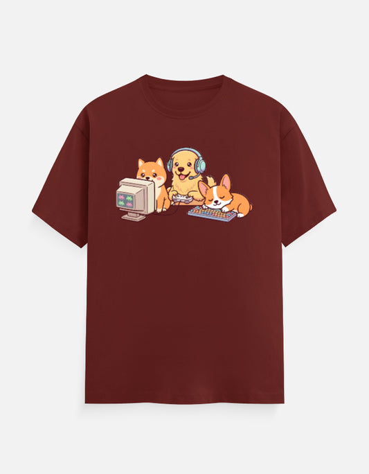 The Gamer Dog Trio - Unisex in Brick Red – flat lay