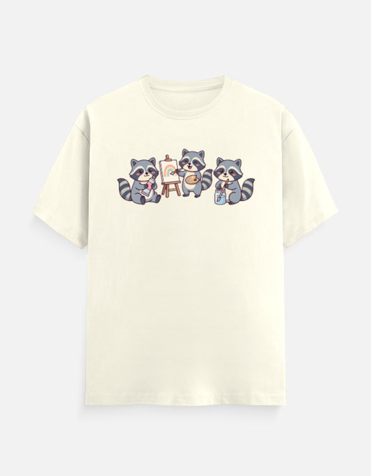The Artist Raccoon Crew - Unisex in Off White – flat lay