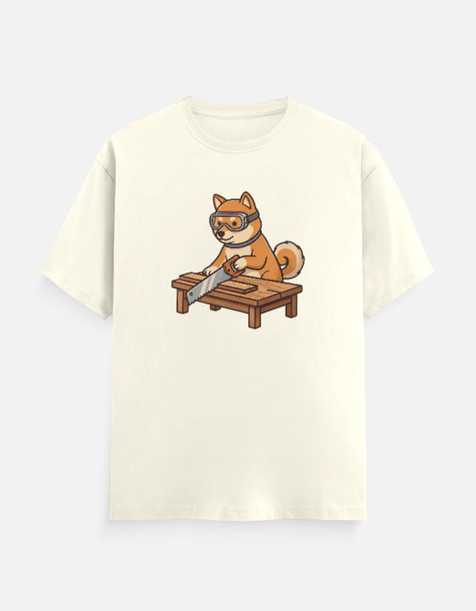 The Crafty Shiba Carpenter - Unisex in Off White – flat lay
