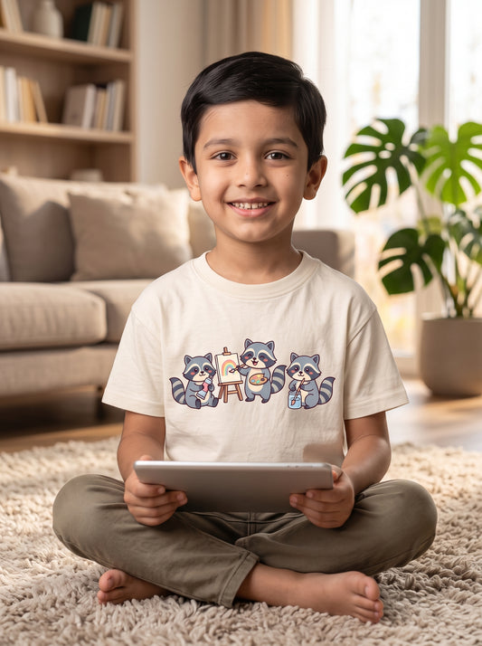 The Artist Raccoon Crew - Kids on models. Shown in Off White
