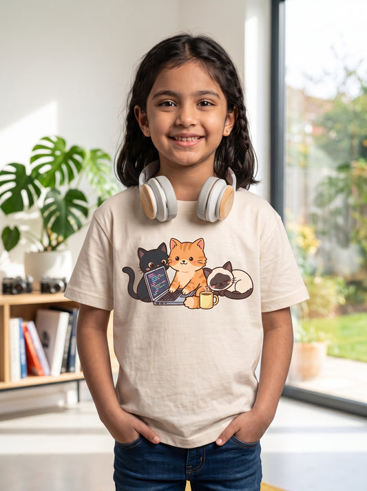 The Coder Cat Trio - Kids on models. Shown in Off White