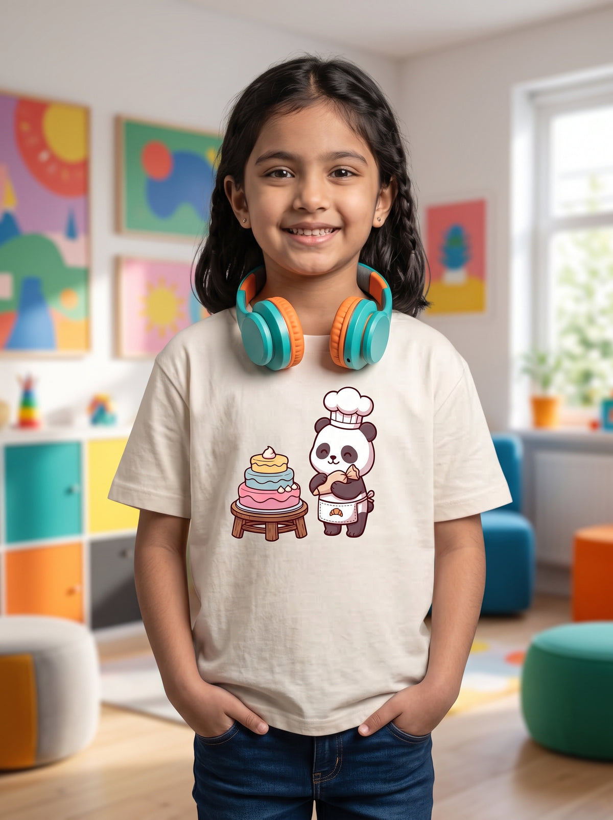 The Panda Bakery - Kids on models. Shown in Off White