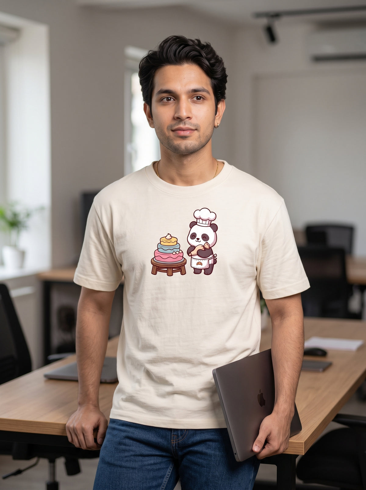 The Panda Bakery - Unisex on models. Shown in Off White
