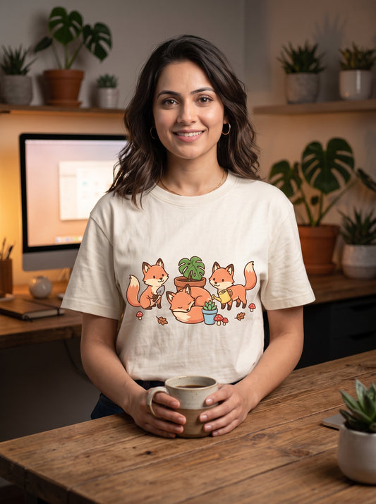 The Plant Parent Fox Skulk - Unisex on models. Shown in Off White