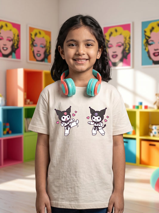 The Taekwondo Kuromi - Kids on models. Shown in Off White