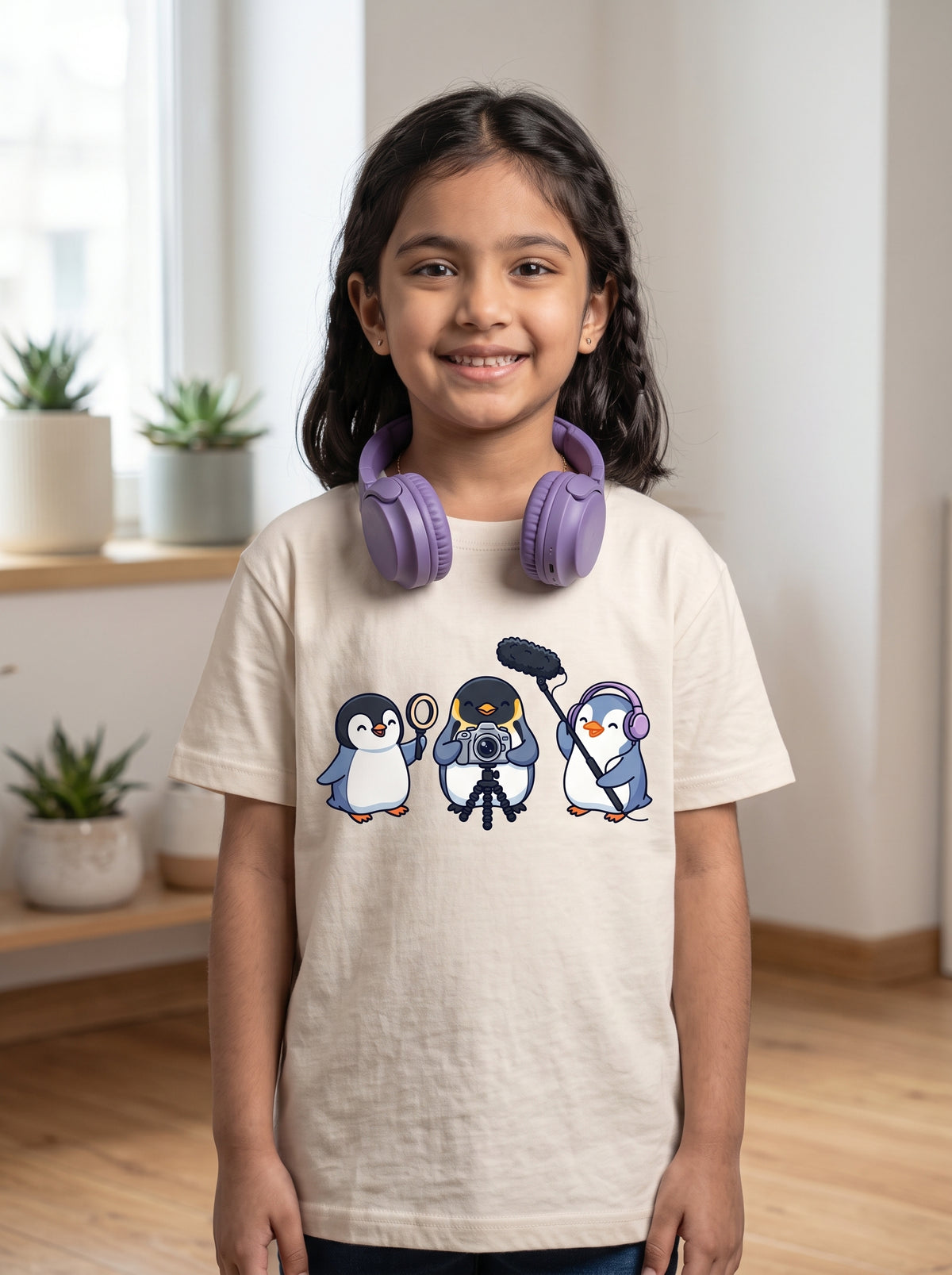 The Vlogger Penguin Crew - Kids on models. Shown in Off White